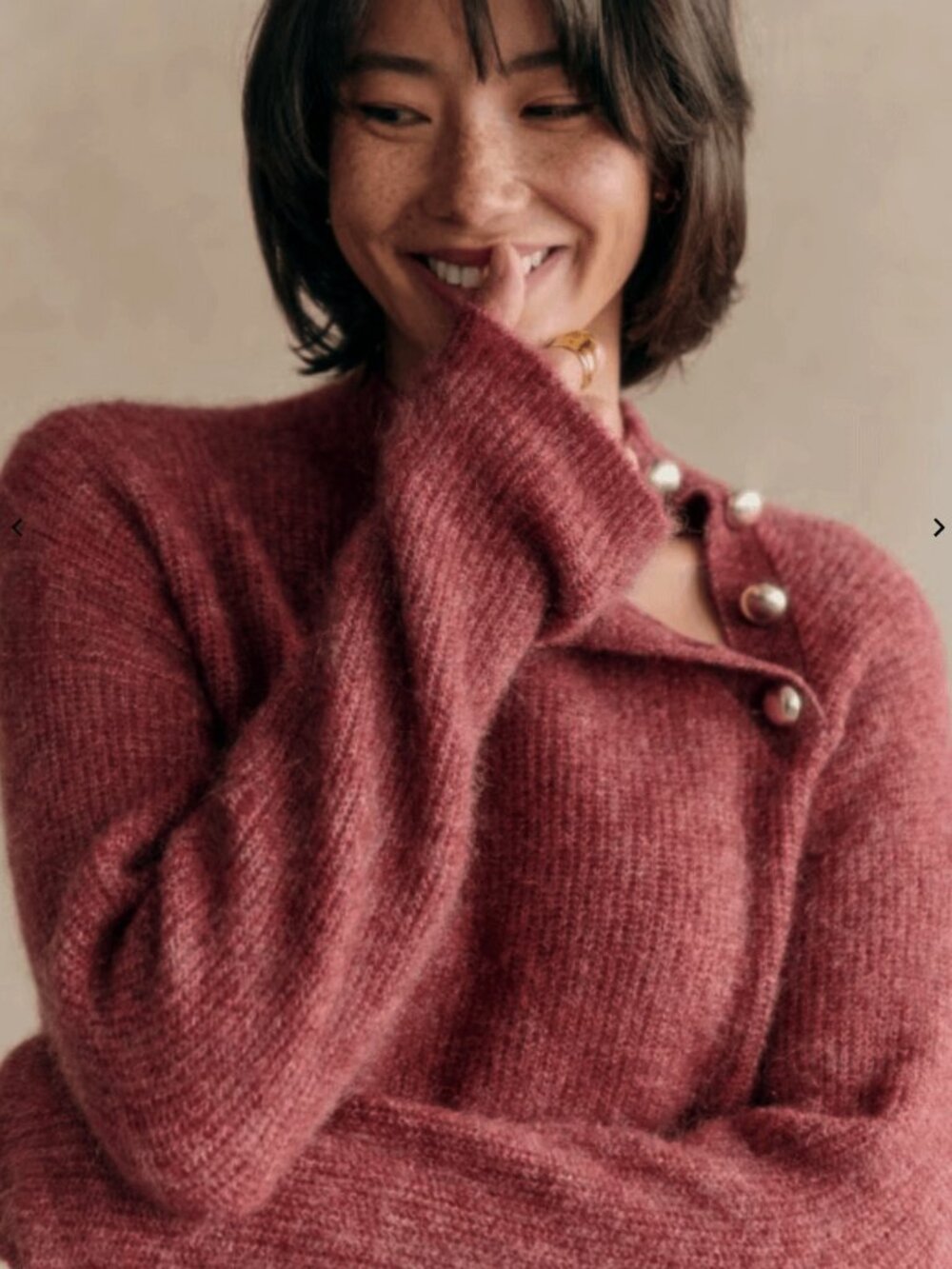 EUC Sezane Trudy Wool Mohair Button Detail Sweater Rosewood Pink Small